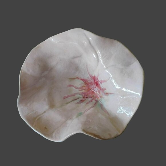 Hand Crafted Other - Handcrafted Art Pottery Flower Centerpiece Bowl, Decorative Ceramic White Pink